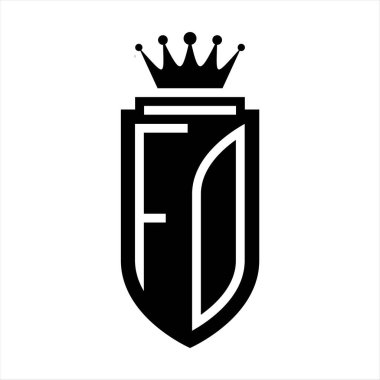 FO Vektör logosu Kraliyet Taç Minimalisti ile baş harf kalkanı, Kalkan çizgisi ile zarif stil