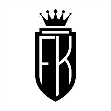 FK Vektör logosu Kraliyet Taç Minimalist baş harfleri, zarif bir stil ve iç kalkan çizgisi.