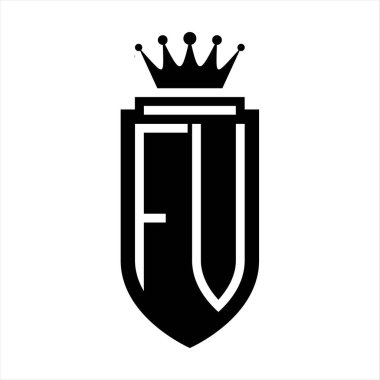 FV Vektör logosu Kraliyet Taç Minimalist baş harfleri, zarif bir stil ve iç kalkan çizgisi.