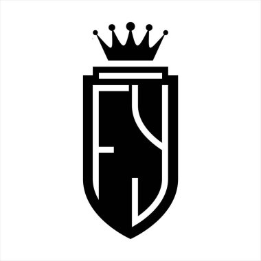 FY Vektör logosu Kraliyet Taç Minimalist baş harfleri, zarif bir stil ve iç kalkan çizgisi.