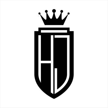 HJ Vektör logosu Kraliyet Taç Minimalist baş harfleri, zarif bir stil ve iç kalkan çizgisi.