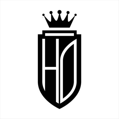 Kraliyet Taç Minimalist baş harfleri ile HO Vektör logosu, kalkanın iç hatları ile zarif bir tarz.