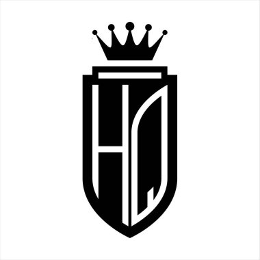 Karargah Vektör logosu kraliyet tacının baş harfleri minimalist, kalkanın iç hatlarıyla zarif bir tarz.