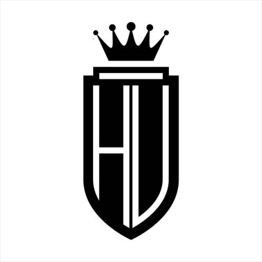 HU Vektör logosu Kraliyet Taç Minimalist baş harfleri, zarif bir stil ve iç kalkan çizgisi.