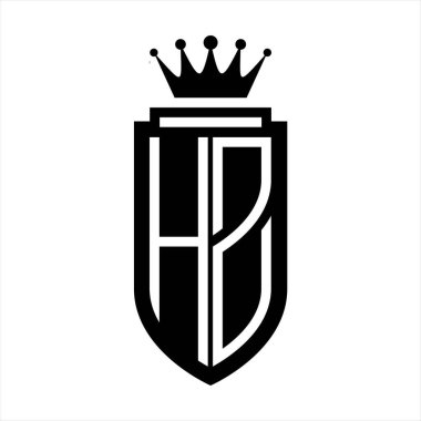 HZ Vektör logosu Kraliyet Taç Minimalist baş harfleri, zarif bir stil ve iç kalkan çizgisi.