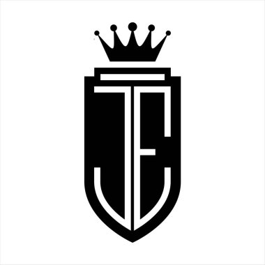 JE Vektör logosu Kraliyet Taç Minimalist baş harfleri, zarif bir stil ve iç kalkan çizgisi.