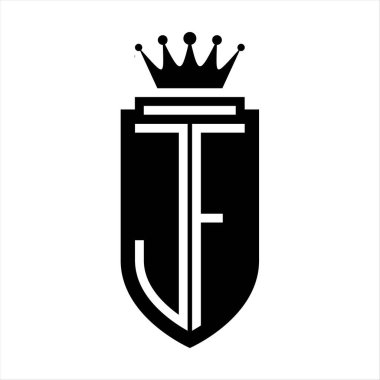 JF Vektör logosu Kraliyet Taç Minimalist baş harfleri, zarif bir stil ve iç kalkan çizgisi.