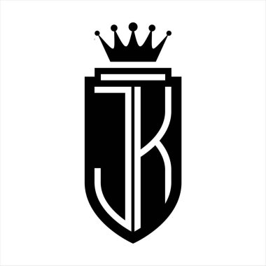 JK Vektör logosu Kraliyet Taç Minimalist baş harfleri, zarif bir stil ve iç kalkan çizgisi.