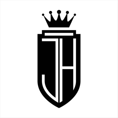 JH Vektör logosu Kraliyet Taç Minimalist baş harfleri, zarif bir stil ve iç kalkan çizgisi.