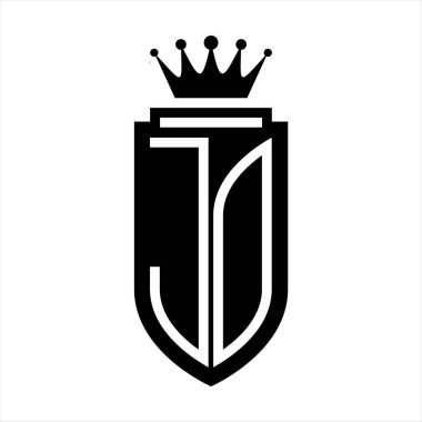 Kraliyet Taç Minimalist baş harfleri ile JO Vektör logosu. Kalkan çizgisi ile zarif bir tarz.