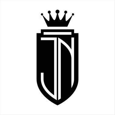 JN Vektör logosu Kraliyet Taç Minimalist baş harfleri, zarif bir stil ve iç kalkan çizgisi.