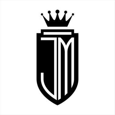 JM Vektör logosu Kraliyet Taç Minimalist baş harfleri, zarif bir stil ve iç kalkan çizgisi.