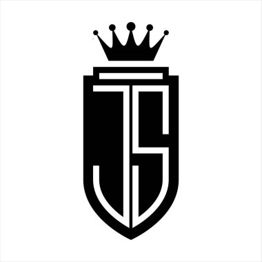JS Vector logosu Kraliyet Taç Minimalist baş harfleri, zarif bir stil ve iç kalkan çizgisi.