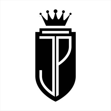 JP Vektör logosu Kraliyet Taç Minimalist baş harfleri, zarif bir stil ve iç kalkan çizgisi.