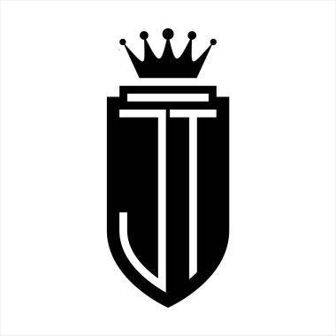 JT Vektör logosu Kraliyet Taç Minimalist baş harfleri, zarif bir stil ve iç kalkan çizgisi.