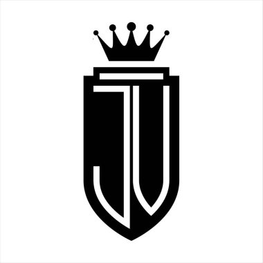 JV Vektör logosu Kraliyet Taç Minimalist baş harfleri, zarif bir stil ve iç kalkan çizgisi.