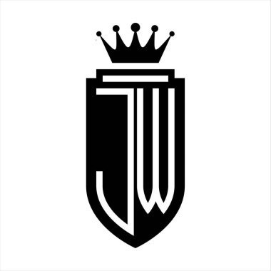 JW Vektör logosu Kraliyet Taç Minimalist baş harfleri, zarif bir stil ve iç kalkan çizgisi.