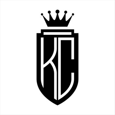KC Vektör logosu Kraliyet Taç Minimalist baş harfleri, zarif bir stil ve iç kalkan çizgisi.