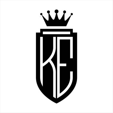 KE Vektör logosu Kraliyet Taç Minimalist baş harfleri, zarif bir stil ve iç kalkan çizgisi.