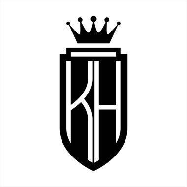 KH Vektör logosu Kraliyet Taç Minimalist baş harfleri, zarif bir stil ve iç kalkan çizgisi.