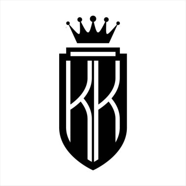 KK Vektör logosu, kraliyet tacının baş harfleri, minimalist, kalkanın iç hatlarıyla zarif bir tarz.