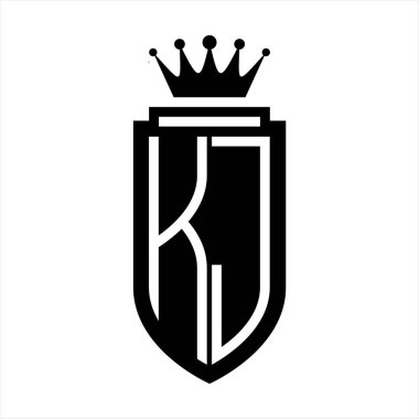 KJ Vektör logosu Kraliyet Taç Minimalist baş harfleri, zarif bir stil ve iç kalkan çizgisi.