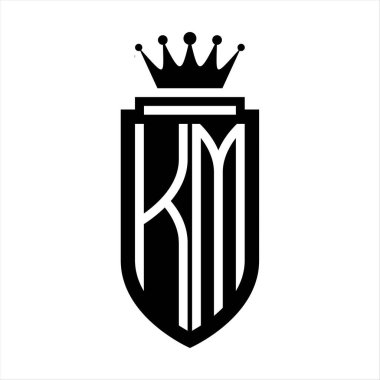KM Vektör logosu Kraliyet Taç Minimalist baş harfleri, zarif bir stil ve iç kalkan çizgisi.