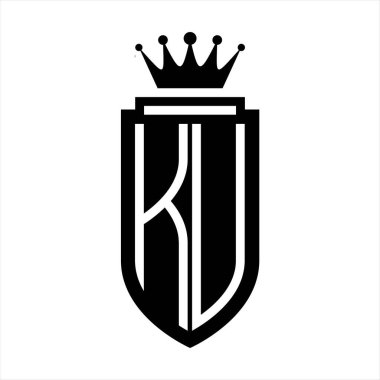 KU Vektör logosu Kraliyet Taç Minimalist baş harfleri, zarif bir stil ve iç kalkan çizgisi.
