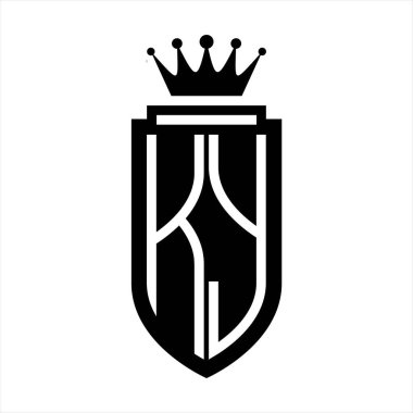 KY Vektör logosu Kraliyet Taç Minimalist baş harfleri, zarif bir stil ve iç kalkan çizgisi.