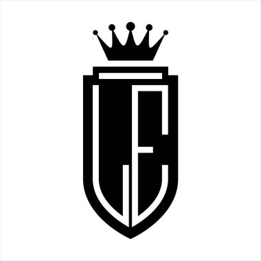 LE Vektör logosu Kraliyet Taç Minimalist baş harfleri, zarif bir stil ve iç kalkan çizgisi.
