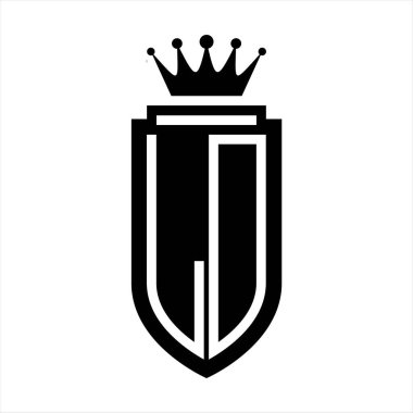 LD Vektör logosu, kraliyet tacının baş harfleri, minimalist, kalkanın iç hatlarıyla zarif bir tarz.