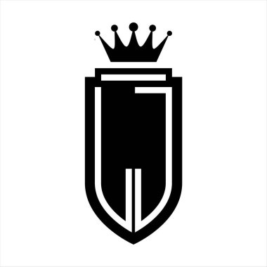 LJ Vektör logosu Kraliyet Taç Minimalist baş harfleri, zarif bir stil ve iç kalkan çizgisi.