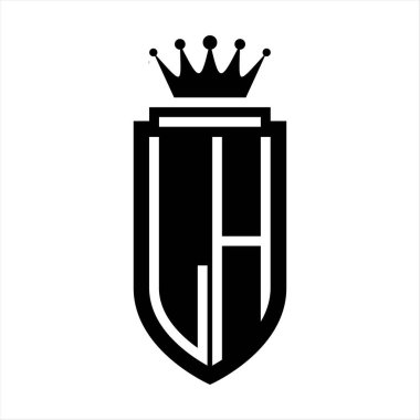 LH Vektör logosu Kraliyet Taç Minimalist baş harfleri, zarif bir stil ve iç kalkan çizgisi.