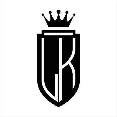 LK Vektör logosu Kraliyet Kraliyet Taç Minimalist baş harfleri, zarif bir stil ve iç kalkan çizgisi.