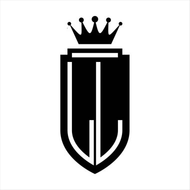 LL Vektör logosu Kraliyet Taç Minimalist baş harfleri, zarif bir stil ve iç kalkan çizgisi.