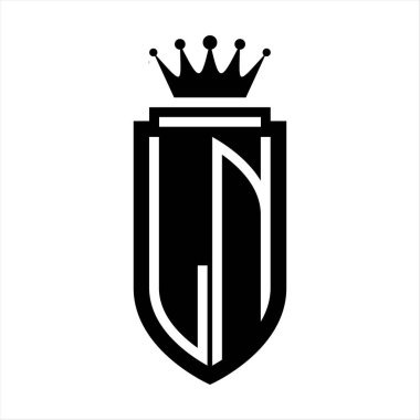 LN Vektör logosu Kraliyet Taç Minimalist baş harfleri, zarif bir stil ve iç kalkan çizgisi.