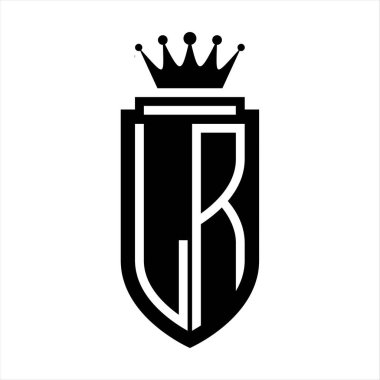 LR Vektör logosu Kraliyet Taç Minimalist baş harfleri, zarif bir stil ve iç kalkan çizgisi.