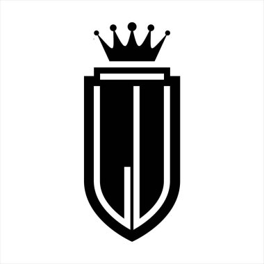 LU Vector logo initials shield with royal crown minimalist, elegant style with inside shield outline