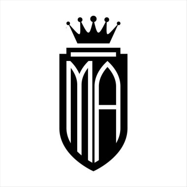 MA Vector logo initials shield with royal crown minimalist, elegant style with inside shield outline
