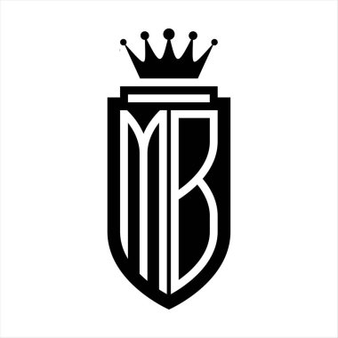 MB Vector logo initials shield with royal crown minimalist, elegant style with inside shield outline