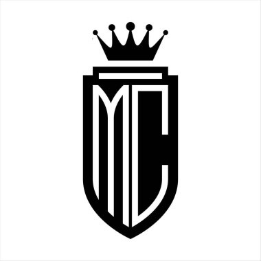 MC Vector logo initials shield with royal crown minimalist, elegant style with inside shield outline