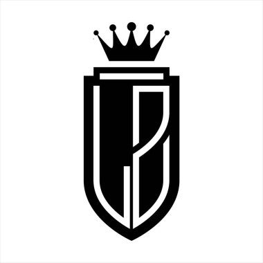 LZ Vector logo initials shield with royal crown minimalist, elegant style with inside shield outline