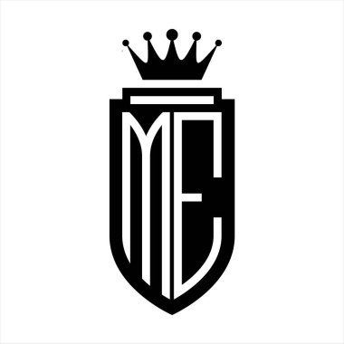 ME Vector logo initials shield with royal crown minimalist, elegant style with inside shield outline