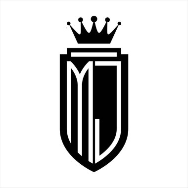MJ Vector logo initials shield with royal crown minimalist, elegant style with inside shield outline