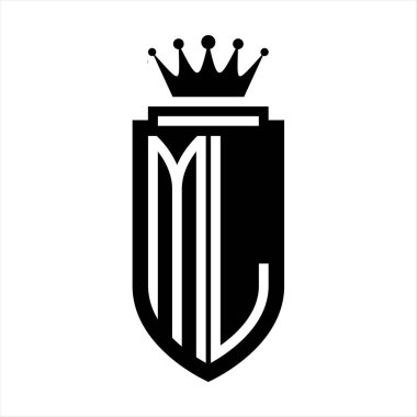 ML Vector logo initials shield with royal crown minimalist, elegant style with inside shield outline