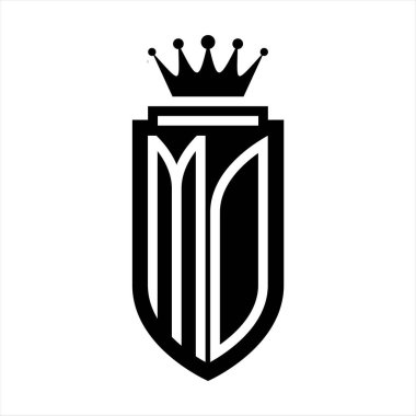 MO Vector logo initials shield with royal crown minimalist, elegant style with inside shield outline