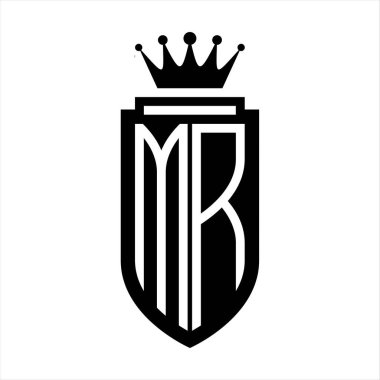 MR Vector logo initials shield with royal crown minimalist, elegant style with inside shield outline