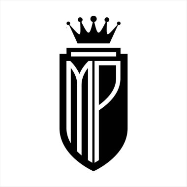 MP Vector logo initials shield with royal crown minimalist, elegant style with inside shield outline