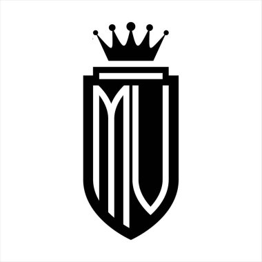 MV Vector logo initials shield with royal crown minimalist, elegant style with inside shield outline