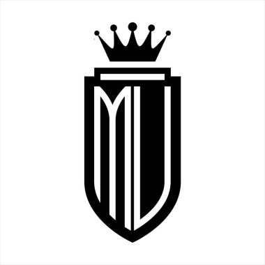 MU Vector logo initials shield with royal crown minimalist, elegant style with inside shield outline
